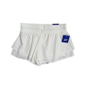 JoyLab Womens True White Tiered Smocked Running Shorts Side Pockets Large NWT